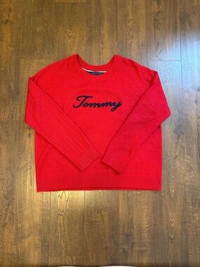 Tommy Hilfiger Red Crewneck Sweater with Script Logo
